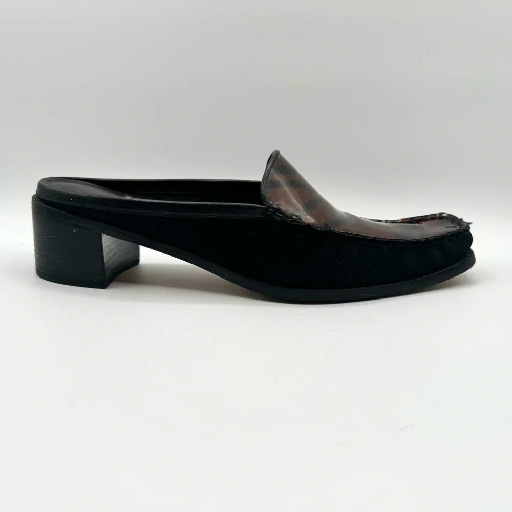STUART WEITZMAN VINTAGE BLACK BROWN SHOE ANIMAL PRINTS SLIP ON SHOE BLOCK HEELS - Picture 11 of 16